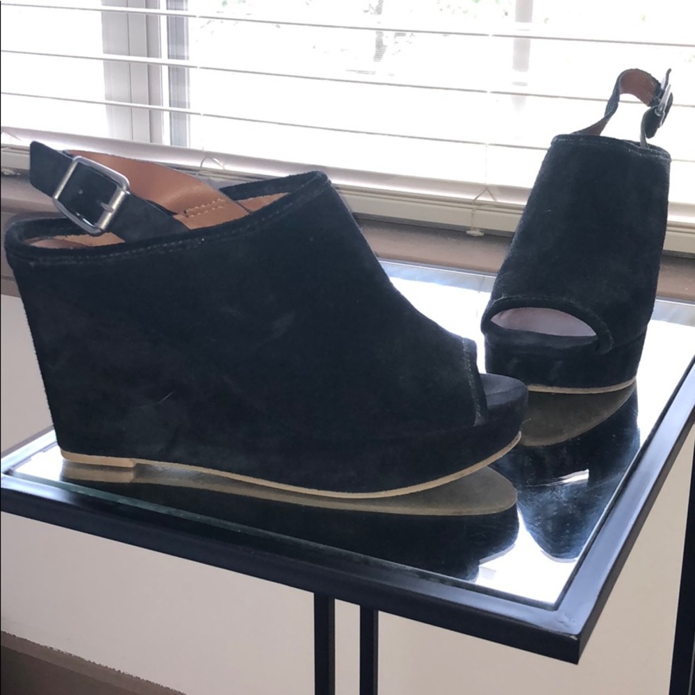 Lucky Brand Black Suede Wedges Size 8.5
